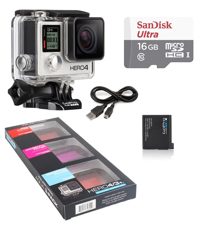 Camara GoPro Hero 4 Silver Filtros Sandisk 16Gb